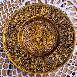 Antique Islamic folk hand made ornate brass plate
